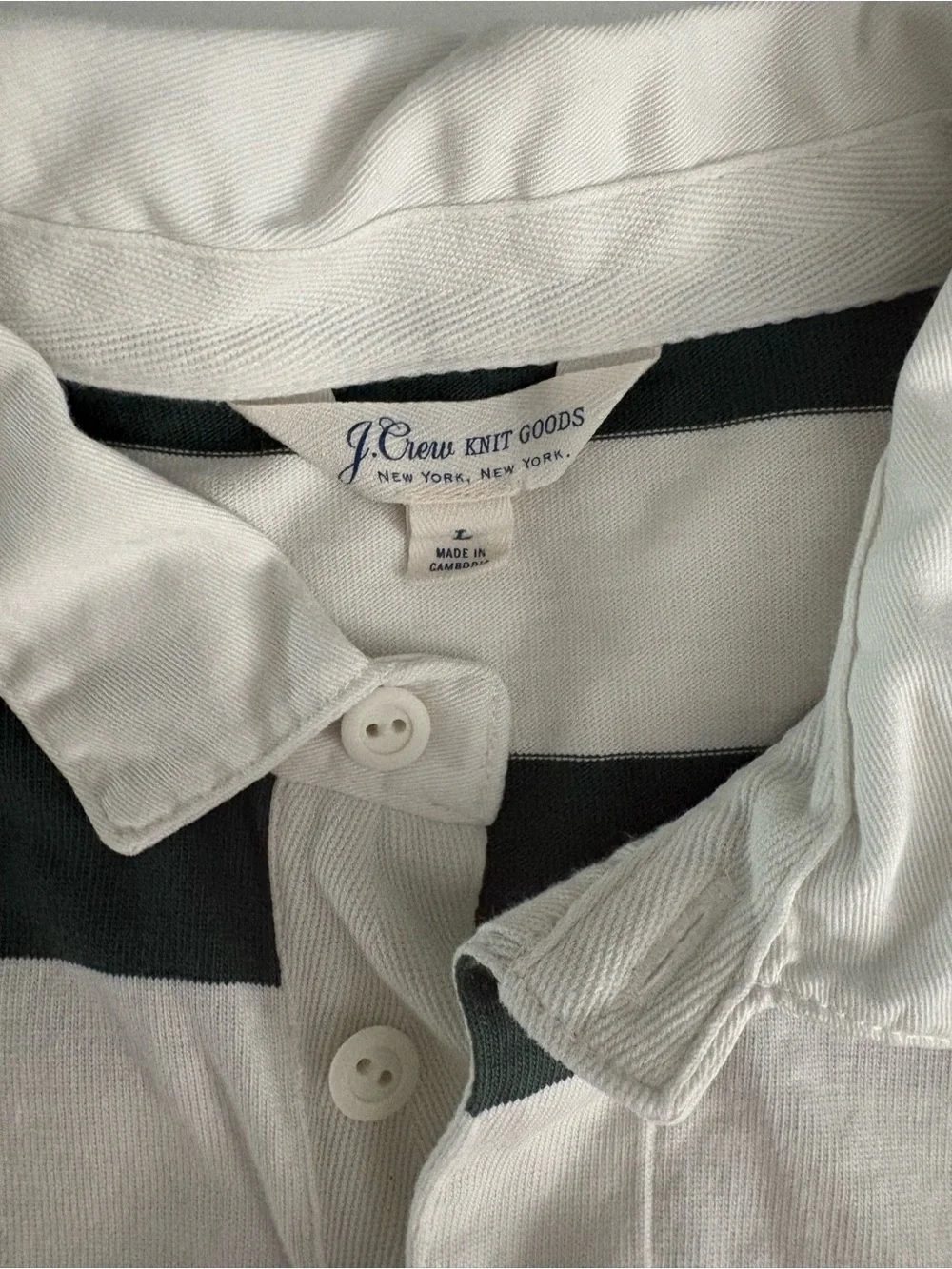 J. Crew White and Dark Green Striped Polo